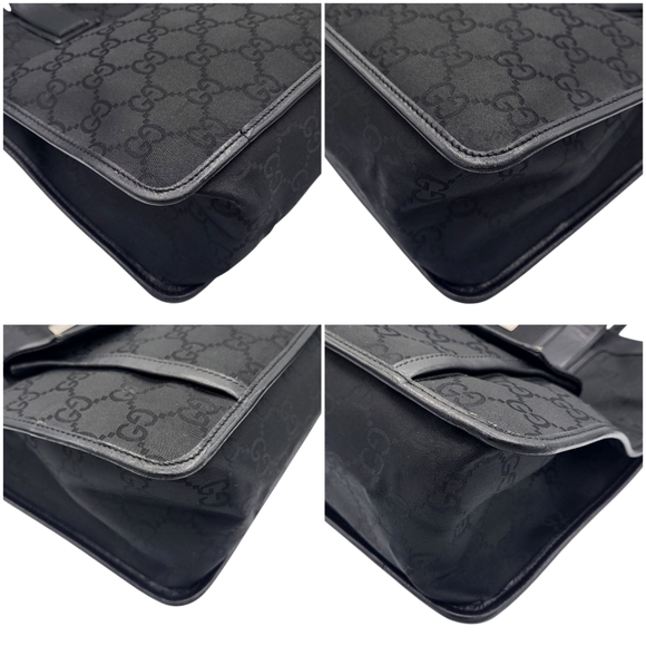 Gucci GG Canvas Nylon Leather Handbag Black Monogram Tote Bag 152283 - Picture 9 of 14